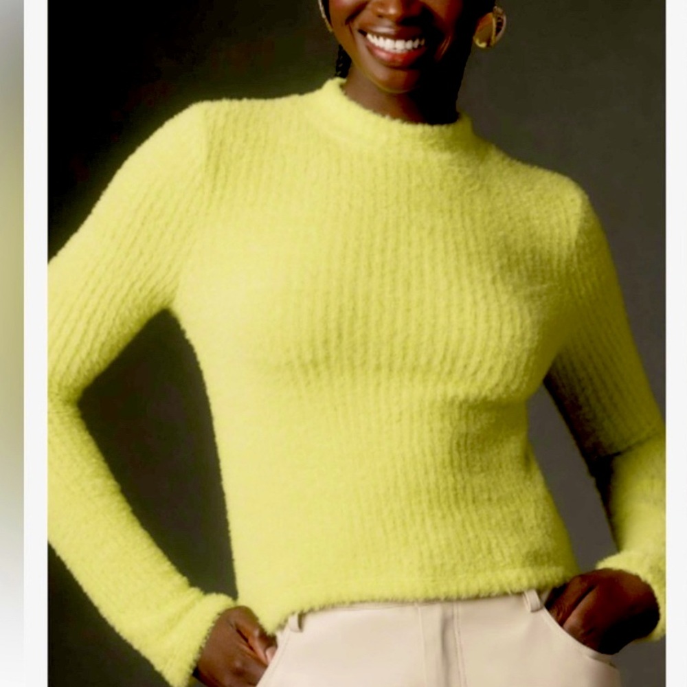 Anthropologie Mock Neck Fuzzy Sweater - Lime Green - size Large